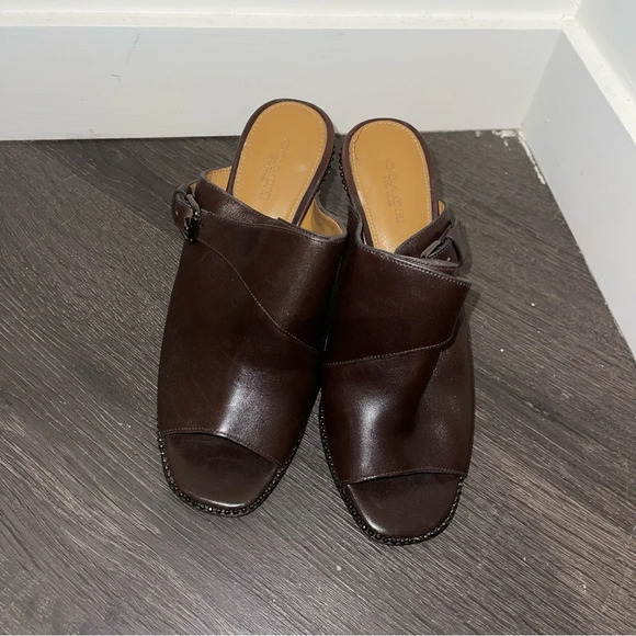 Coach Maple Sadle Semi Matte Leather Brown Mule Sandal Heels Beaded 7.5 Mobwife - Picture 8 of 10